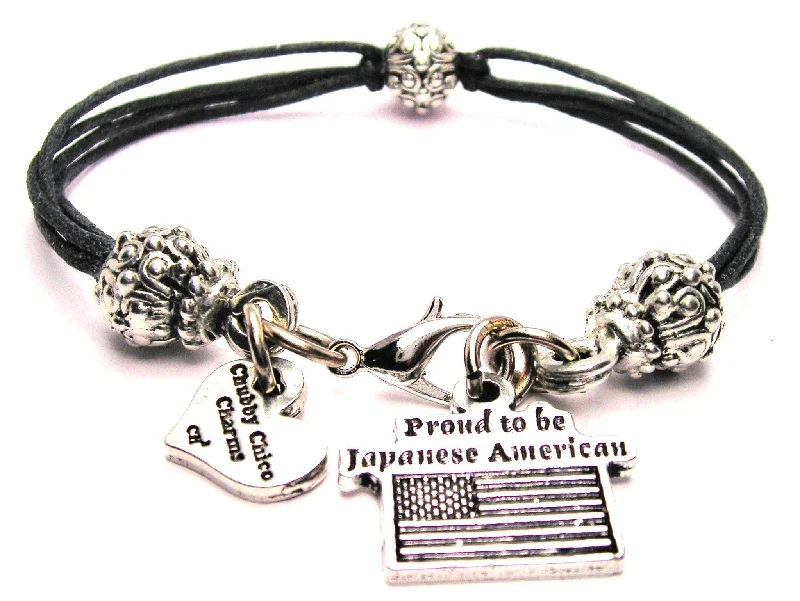 Proud To Be Japanese American Beaded Black Cord Bracelet