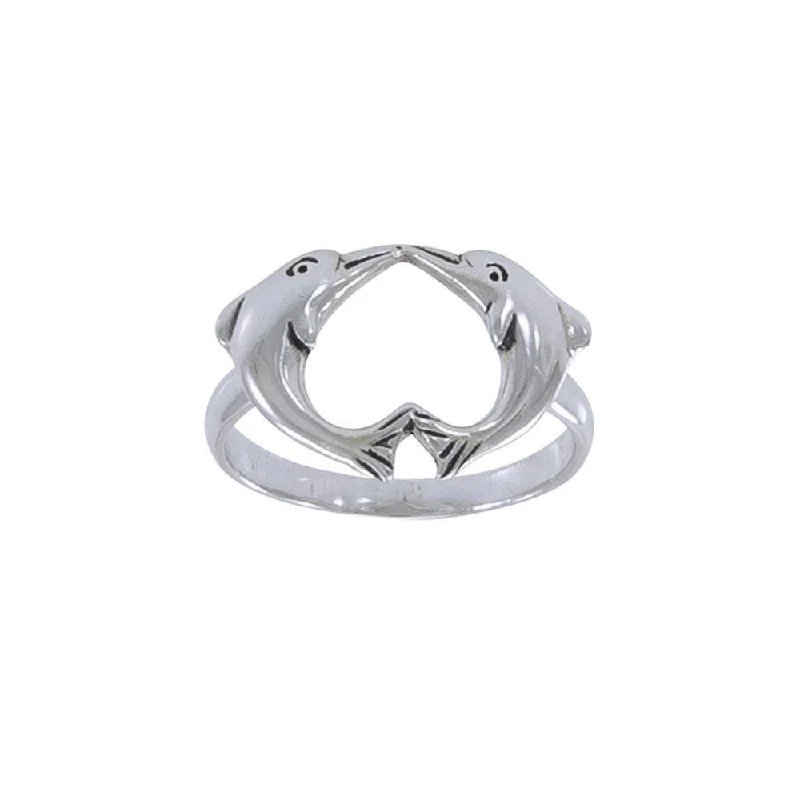 Love Dolphins Silver Ring JR186