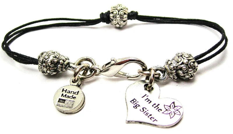 I'm The Big Sister Beaded Black Cord Bracelet