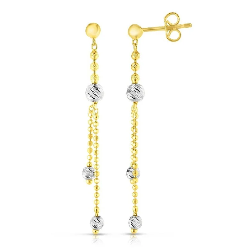 Curata 14k Two-tone Gold 36x2mm Diamond cut Ball Station Strand Earrings