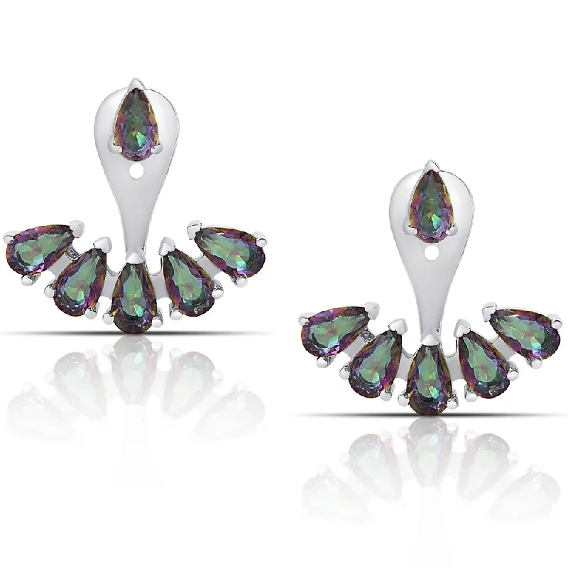 Dolce Giavonna Sterling Silver Simulated Mystic Topaz Ear Jacket Earrings