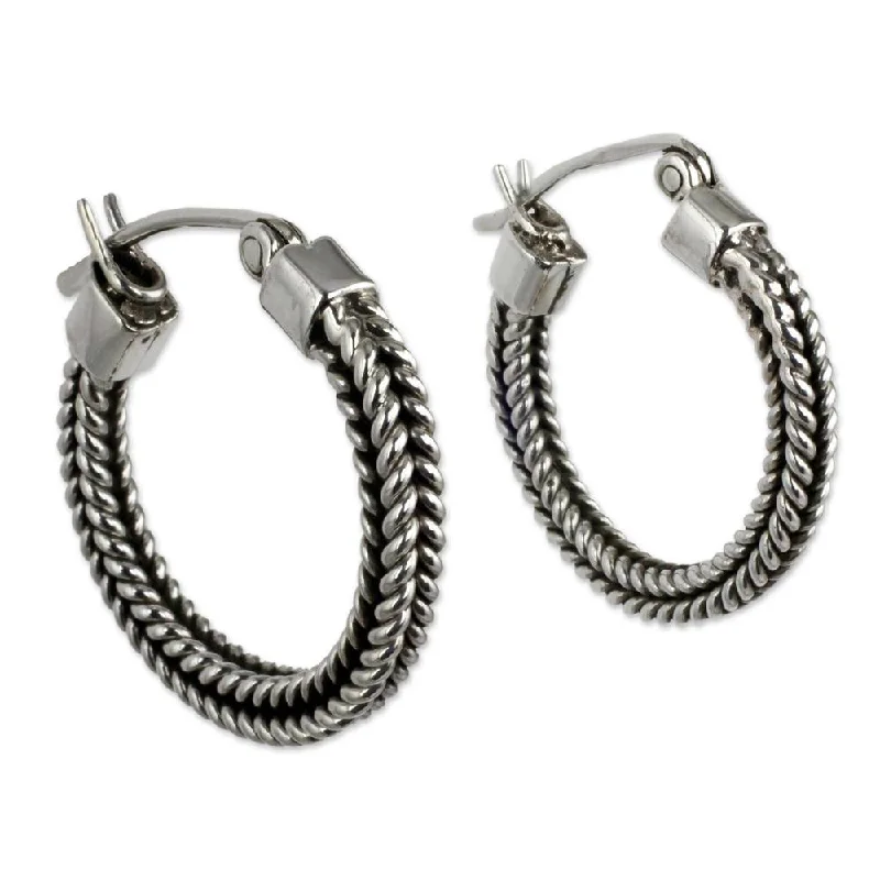 Sterling Silver 'Double Braid' Earrings (Mexico) - White - 0.9