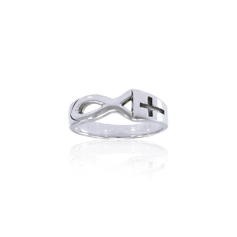 Cross Fish Silver Ring TR1091