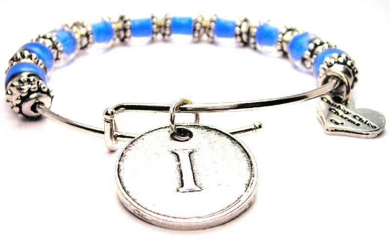 Initial I Circle 9mm Glass Beaded Single Bracelet