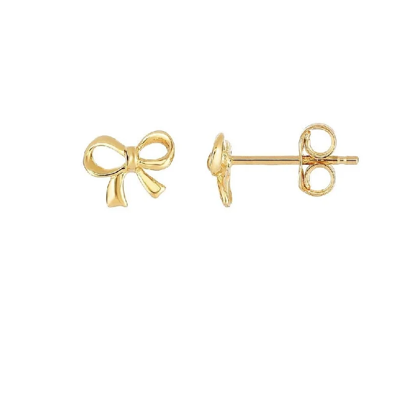 Curata 14k Yellow Gold 6.5x8mm Ribbon Bow Post Earrings