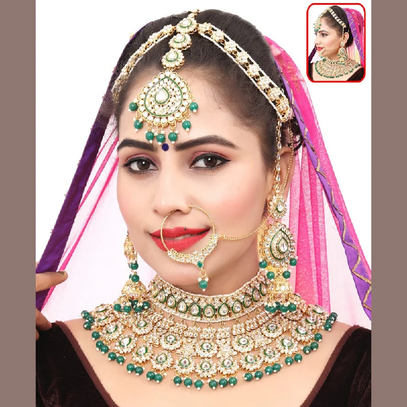 The Fashion Jewels Gold Plated Kundan Semi Bridal Necklace Set