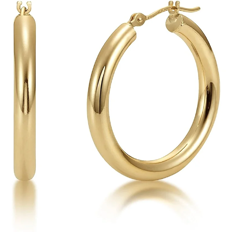 14K Yellow Gold 3MM Polished Round Tube Hoops Earrings, All Sizes, Classic Gold Hoop Earrings for Women, 100% Real 14K Gold