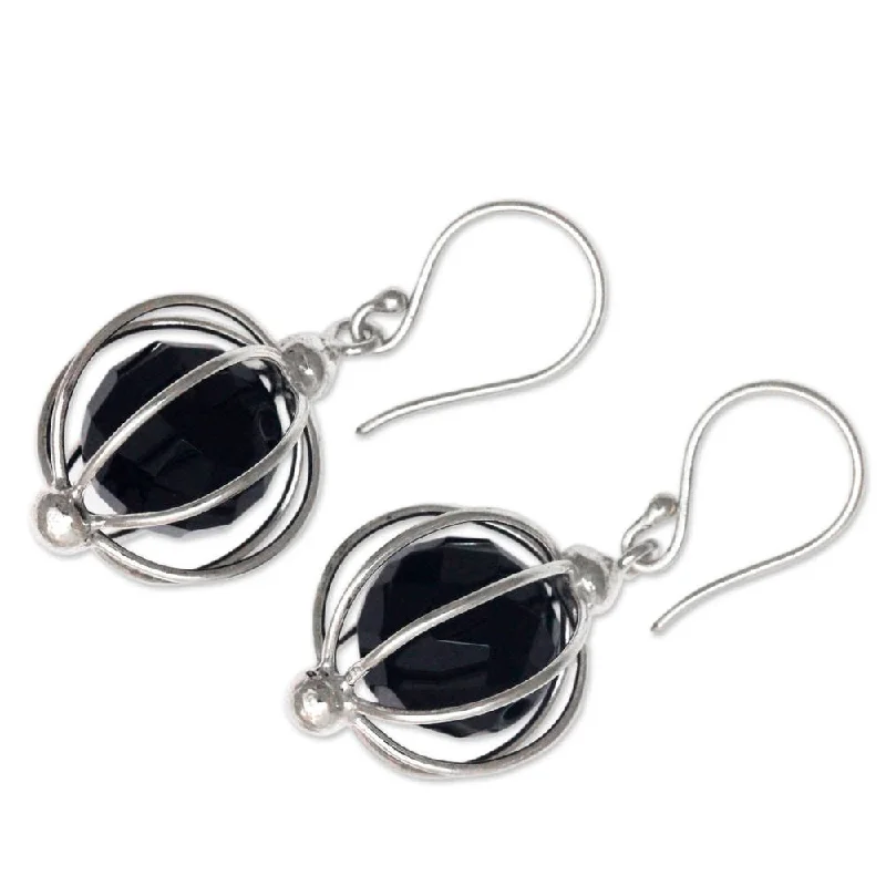 NOVICA Sterling Silver 'Silver Lantern' Onyx Earrings - 1.5*0.7