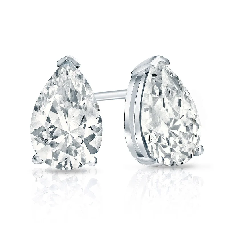 Auriya Plat Gold Lab Grown 1.50 carat TDW Pear Diamond Stud Earrings V-End Prong Screw-back