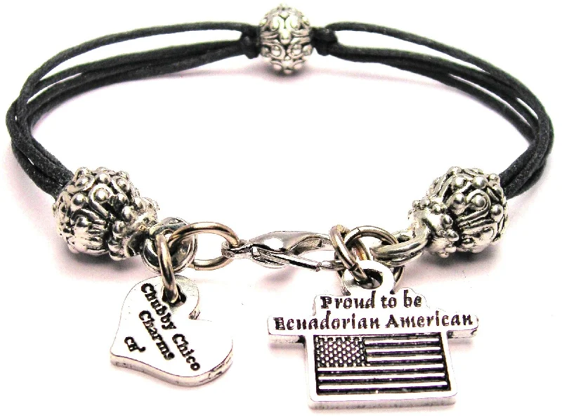 Proud To Be Ecuadorian American Beaded Black Cord Bracelet