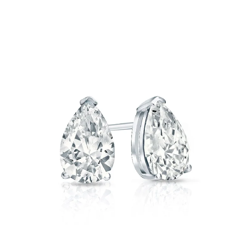 Auriya Plat Gold Lab Grown 0.62 carat TDW Pear Diamond Stud Earrings V-End Prong Screw-back