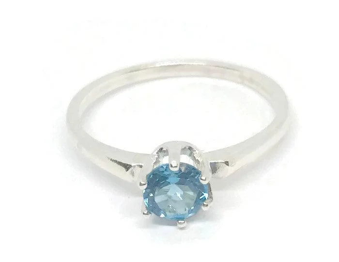 Topaz Ring-Blue Topaz-Sterling silver Rings-US Size 7 Ring, Swiss Blue Topaz Ring