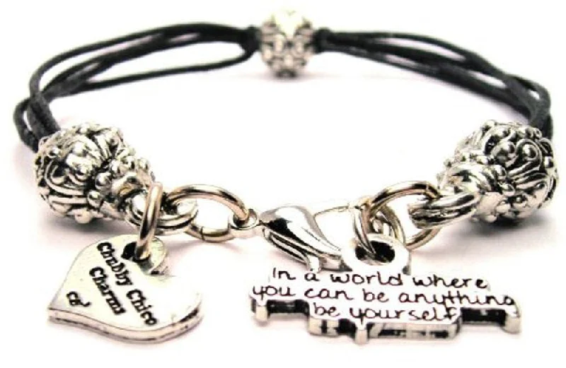 In A World Where You Can Be Anything Be Yourself Beaded Black Cord Bracelet