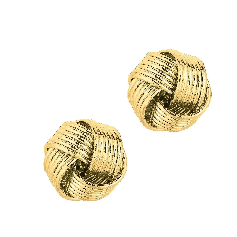 14K Yellow Gold 12MM Polished Love Knot Six-Row Stud Earrings, Gold Stud Earrings for Women, 100% Real 14K Gold