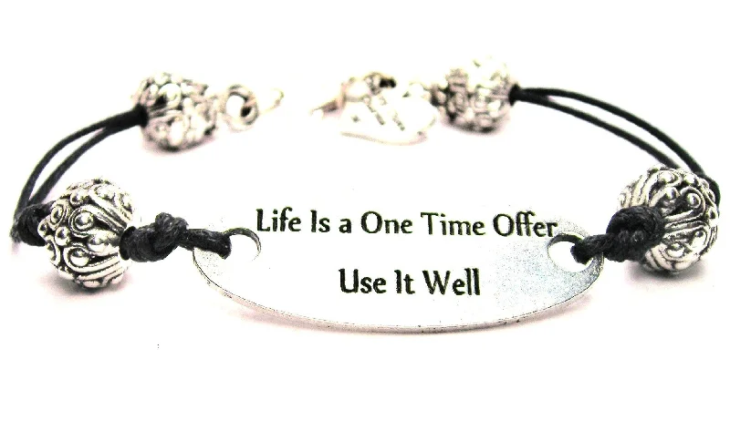 Life Is A One Time Offer Use It Well Black Cord Connector Bracelet