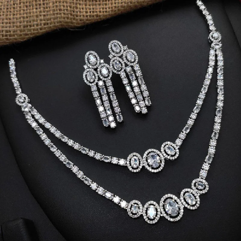 Aamrapali Silver Plated AD Necklace Set