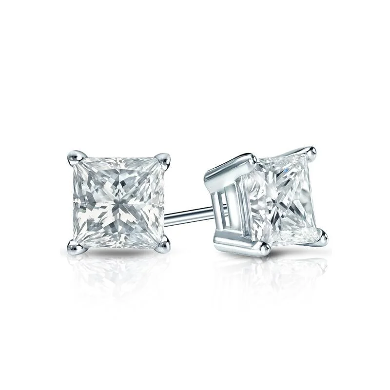 Auriya Plat Gold Lab Grown 0.62 carat TDW Princess Diamond Stud Earrings 4-Prong Basket Push-back