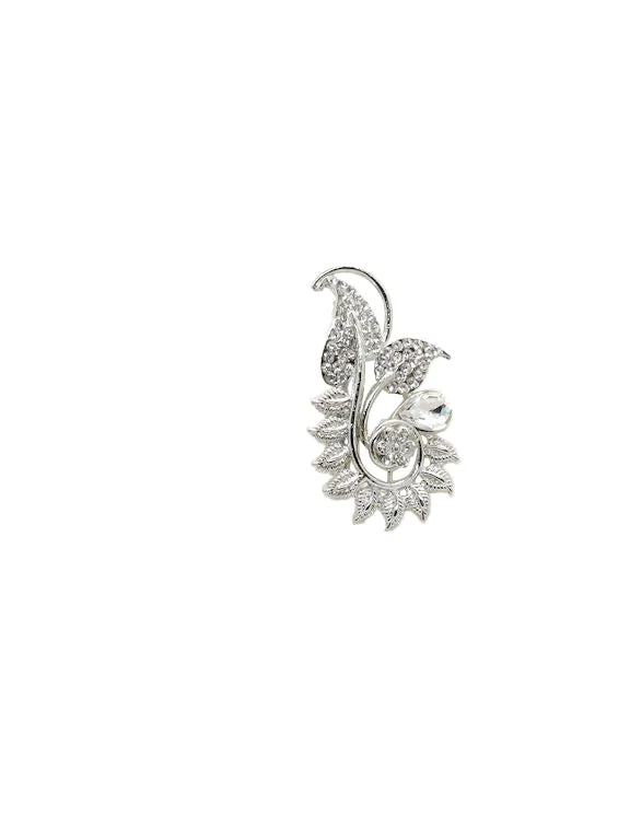 Silver White Stone Leaf Brooch