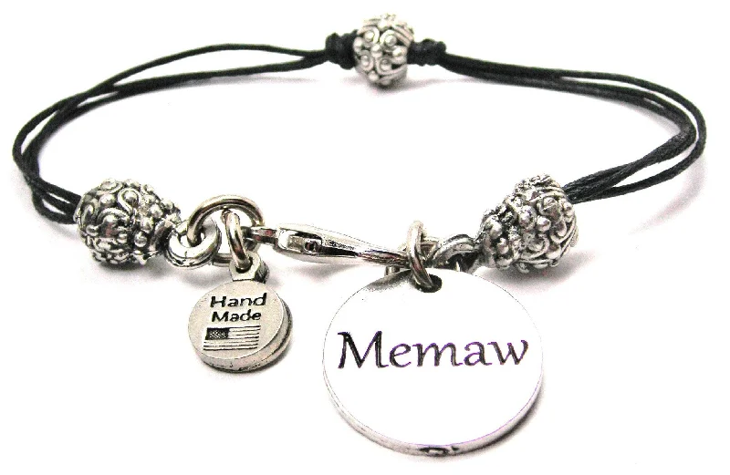 Memaw Beaded Black Cord Bracelet