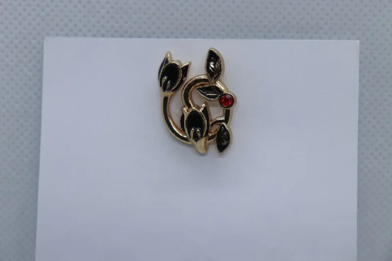 Golden Black Leaf And Flower Imitation Jewellery Lapel Pin