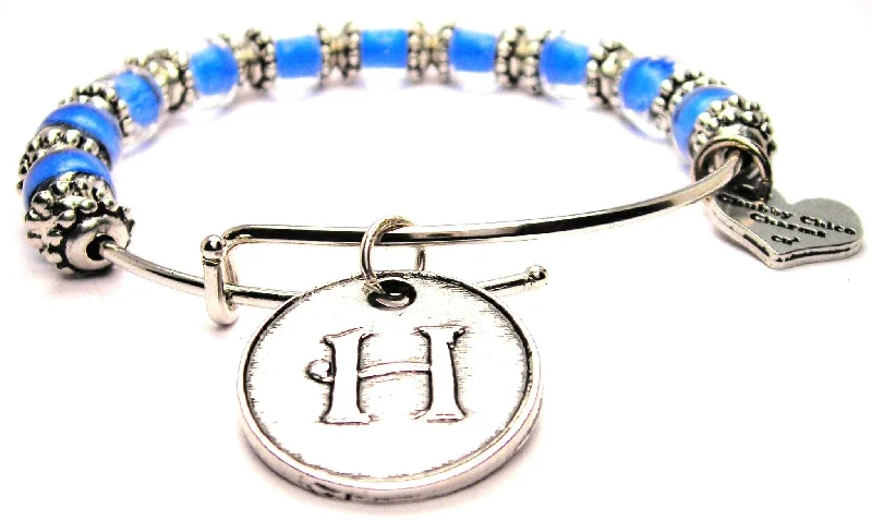 Initial H Circle 9mm Glass Beaded Single Bracelet