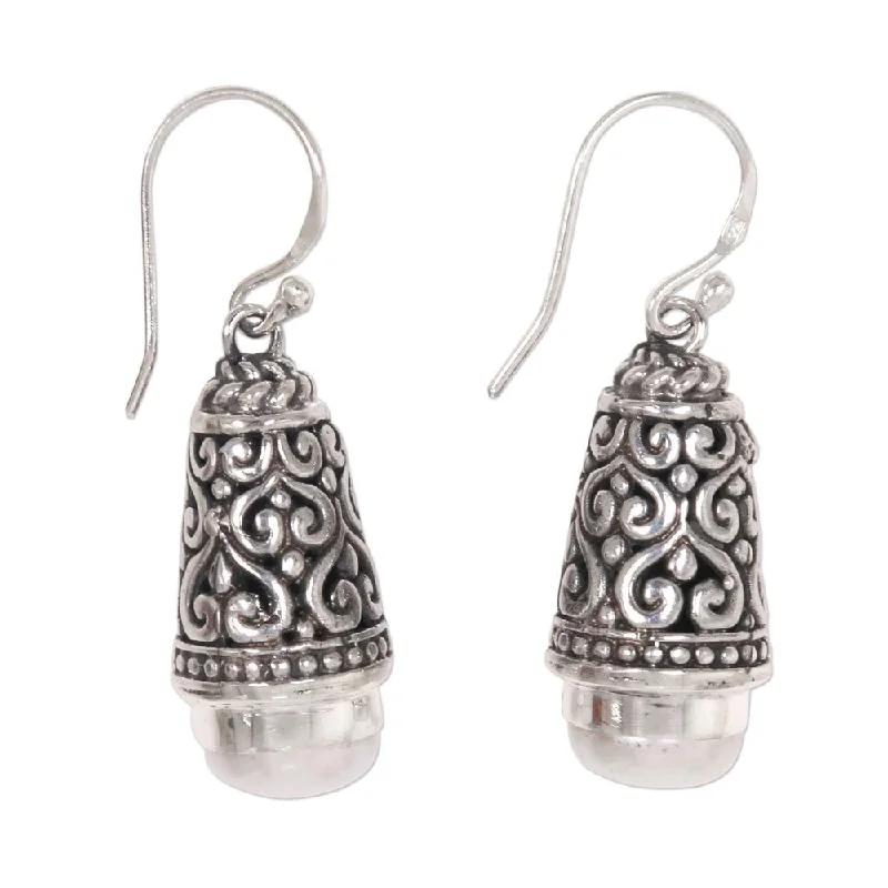 Sterling Silver 'Bells of Bali' Cultured Pearl Earrings