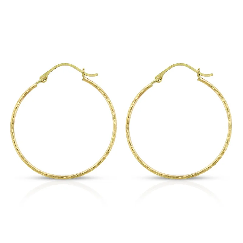 14K Yellow Gold Diamond-Cut Tube Hoop Light Earrings