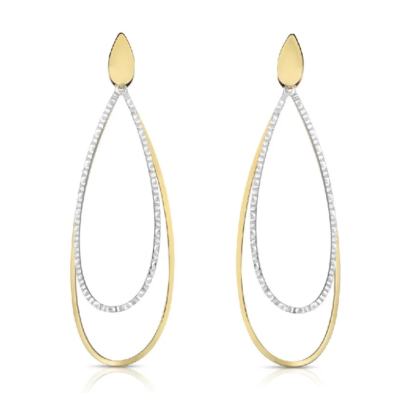 Curata 14k Two tone Gold 58x18mm Tear Drop Dangle Earrings