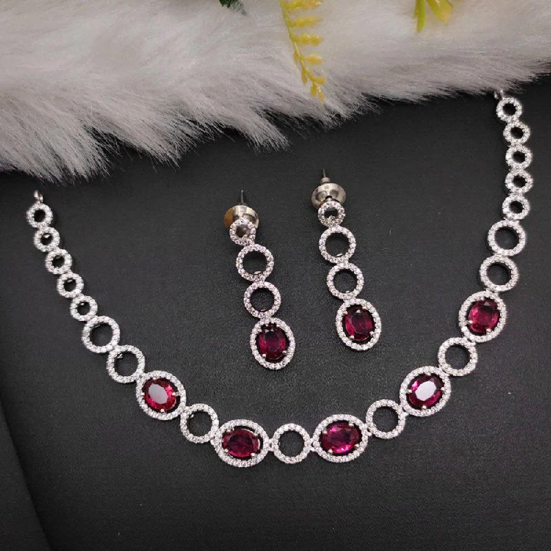 Aamrapali Silver Plated AD Necklace Set