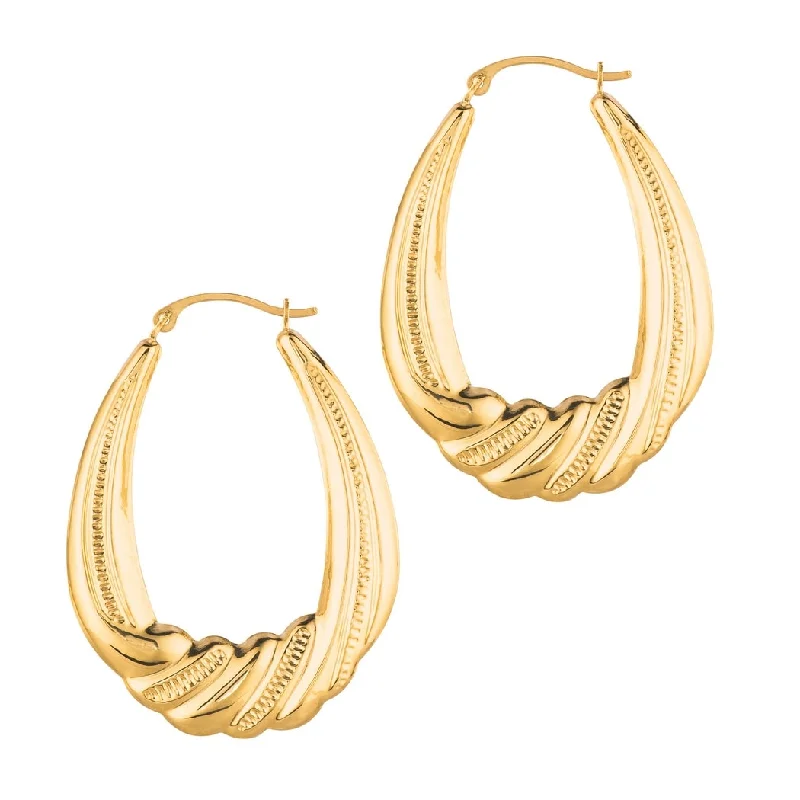 Curata 14k Yellow Gold 32mm Milgrain Graduated Oval Twist Hoop Earrings