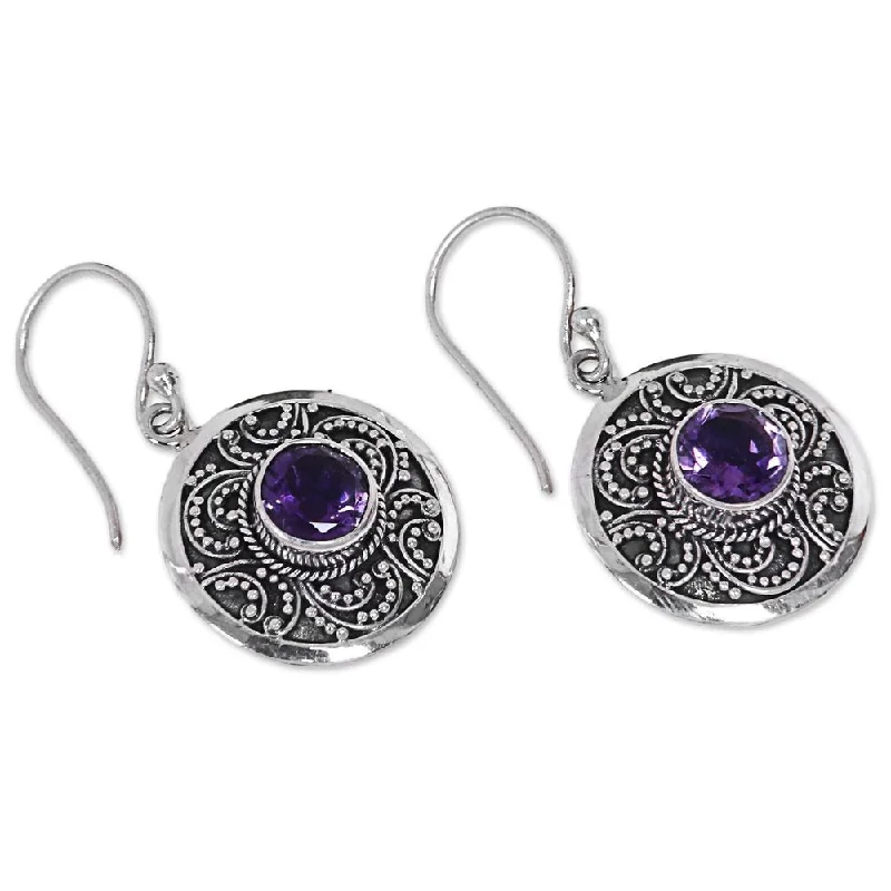 Sterling Silver 'Balinese Aura' Amethyst Earrings