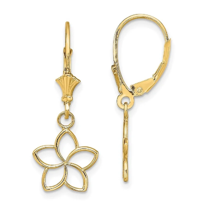 Curata 14k Yellow Gold 28.5x11.2mm Plumeria Flower Lever back Earrings