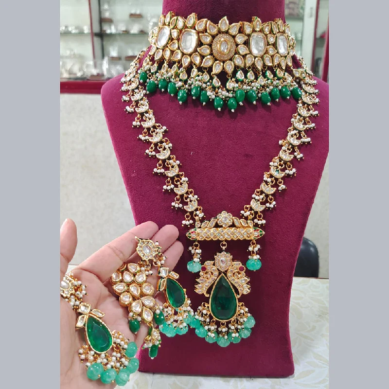 JCM Gold Plated Kundan Stone Double Necklace Set