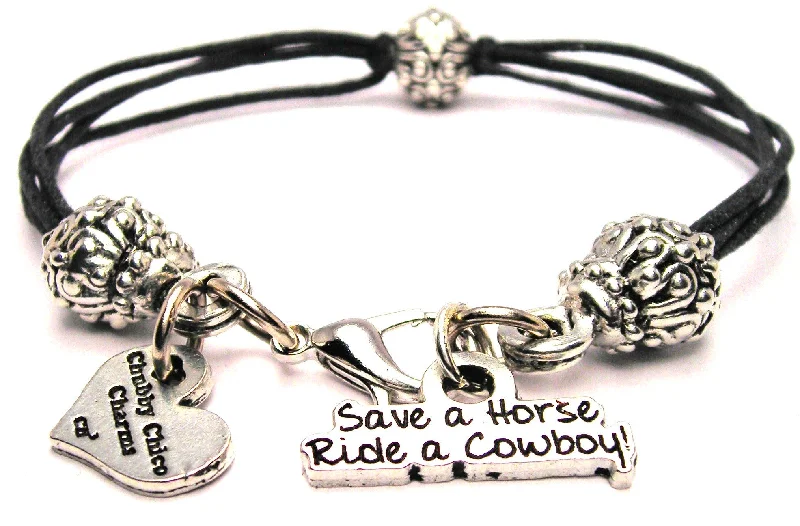 Save A Horse Ride A Cowboy Beaded Black Cord Bracelet