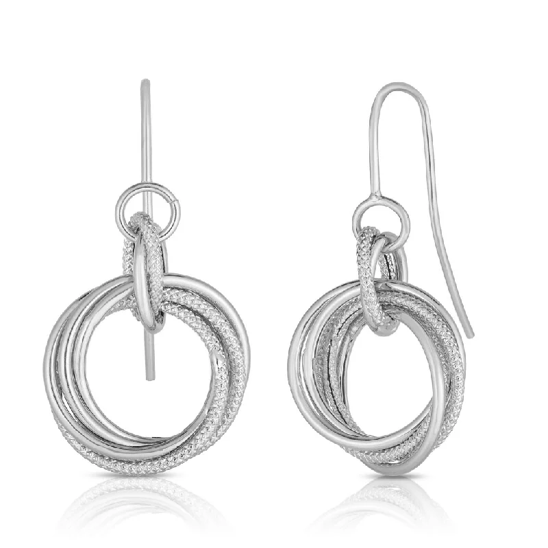 Curata 14k White Gold 28x17mm Textured Multi Circle Dangle Hook Earrings