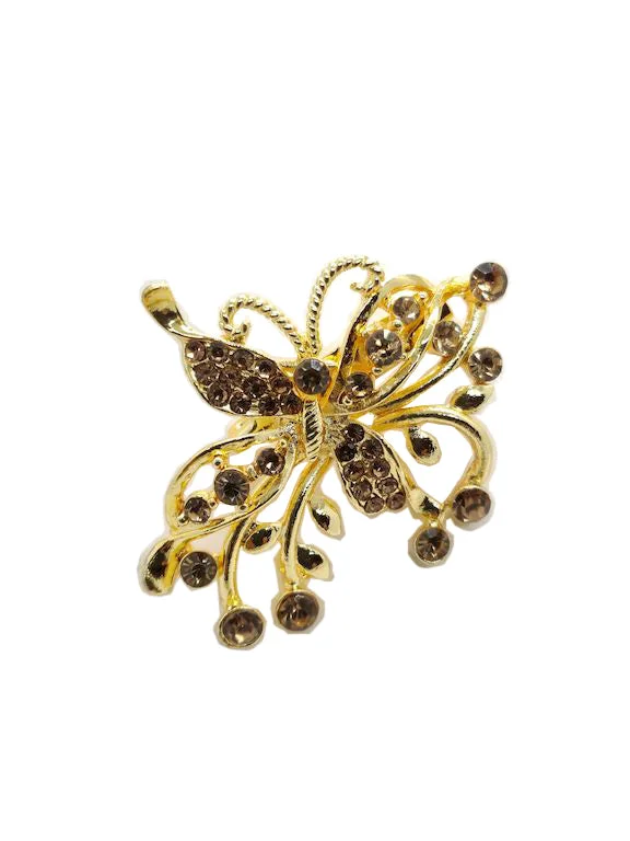 Golden Stone Studded Butterfly Brooch