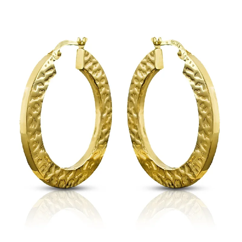 14k Yellow Gold Leopard Pattern Flat Squared Hoop Earrings