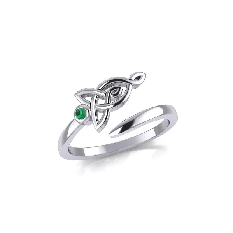 Celtic Motherhood Triquetra or Trinity Knot Silver Ring With Gem TRI2263