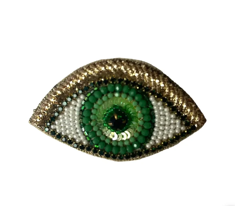 Green beaded eye brooch / pin