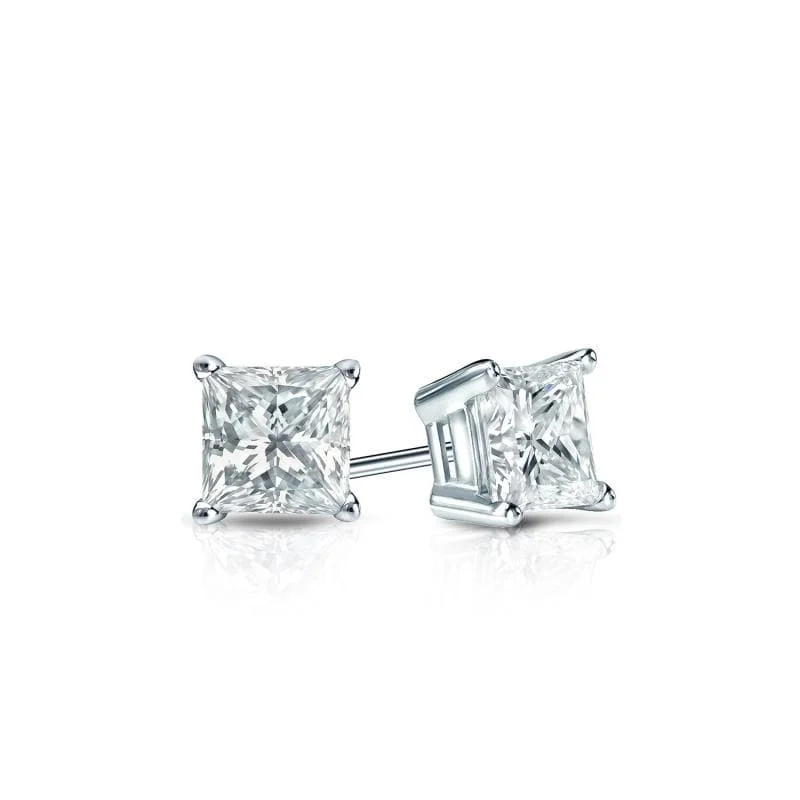 Auriya Plat Gold Lab Grown 0.30 carat TDW Princess Diamond Stud Earrings 4-Prong Basket Push-back