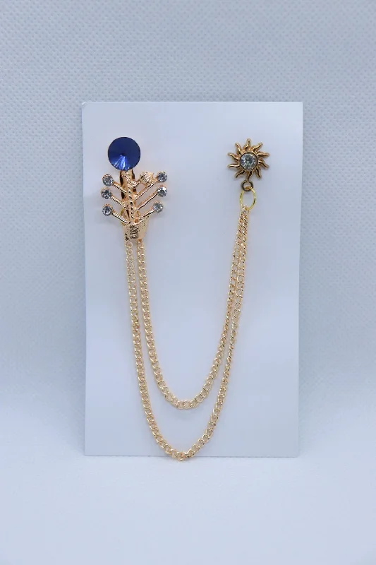 Golden Christmas Tree With Blue Stone Metallic Brooch