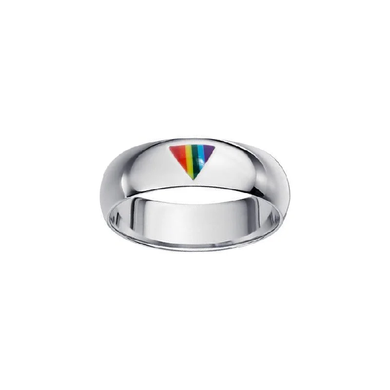 Rainbow Triangle Inlay on Silver Band Ring TR1422