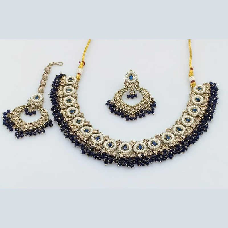 Rani Sati Jewels Gold Plated Crystal Stone And Peral Necklace Set