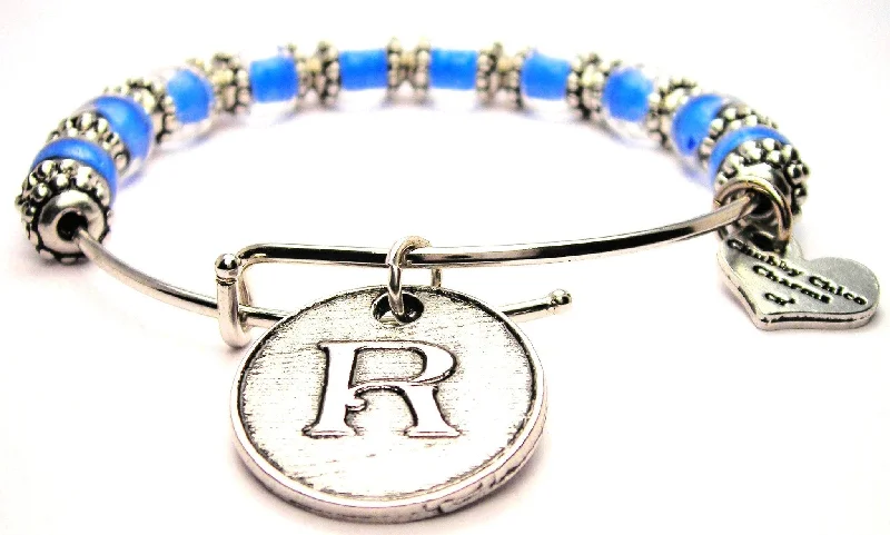 Initial R Circle 9mm Glass Beaded Single Bracelet