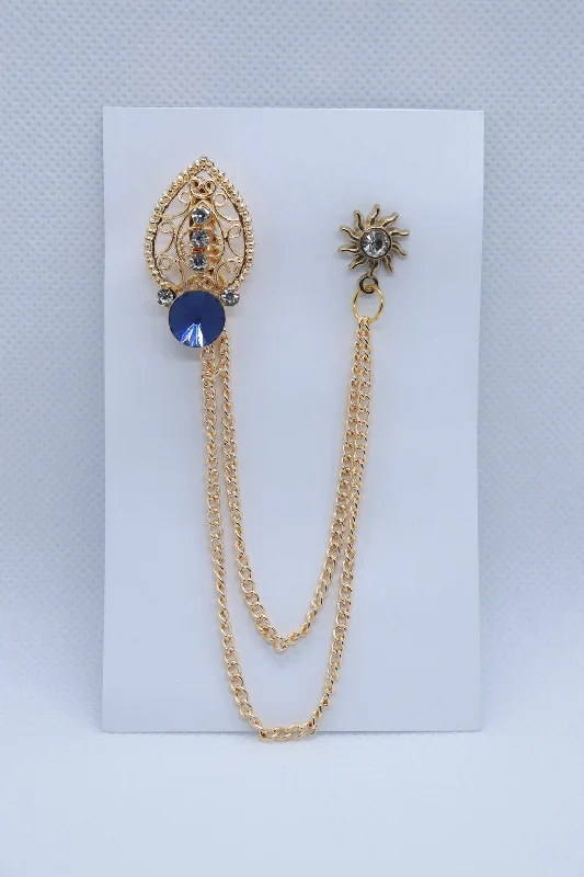 Golden Blue Tear Drop Designer Stone Brooches