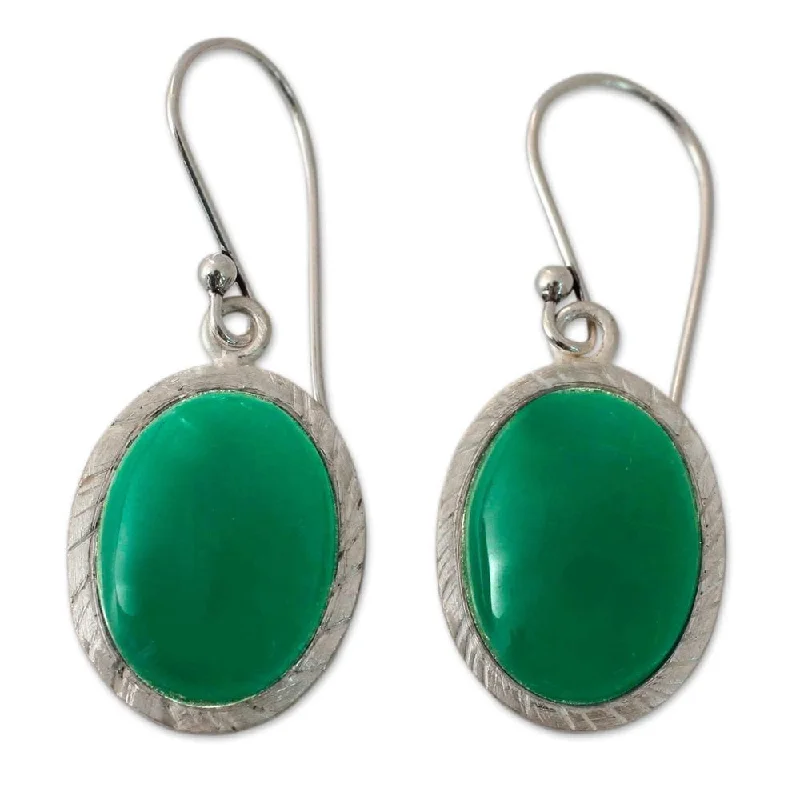 Sterling Silver 'Woodland Dew' Green Onyx Earrings (India)