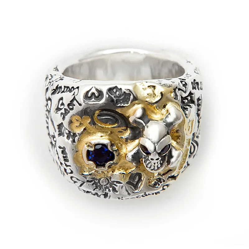 Graffiti Pirate Ring with Blue Gemstone