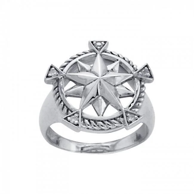 Compass with Gemstone Silver Ring TRI1073