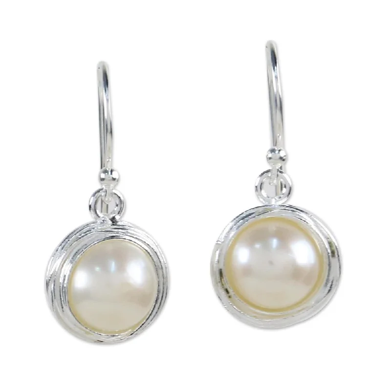 Cultured Pearl Dangle Earrings, 'Pearl Radiance' (Thailand) - 0.9L*0.4W