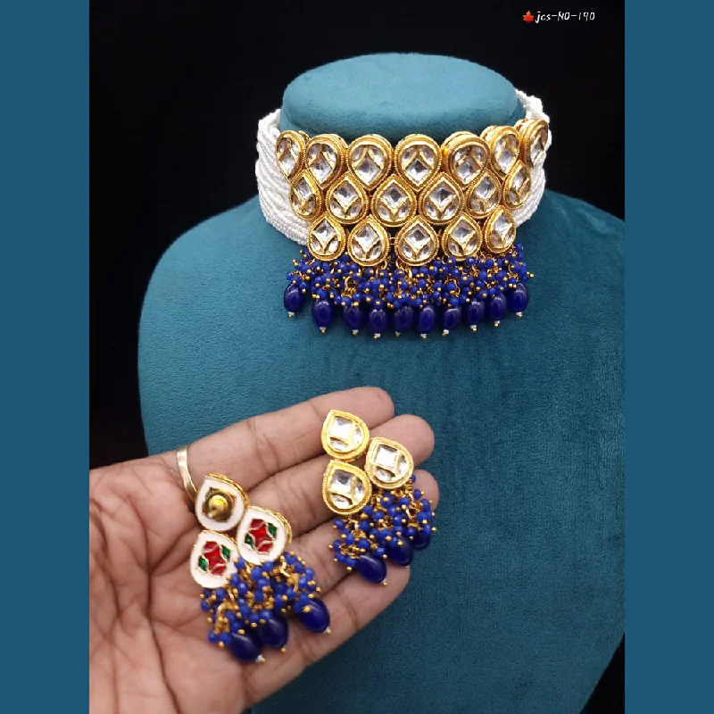 JCM Gold Plated Kundan Choker Necklace Set